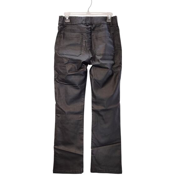 Bevy Straight Leg Pull-On Pant Mid Rise Stretch Waxed Denim Black Womens Size 28 - Picture 2 of 8